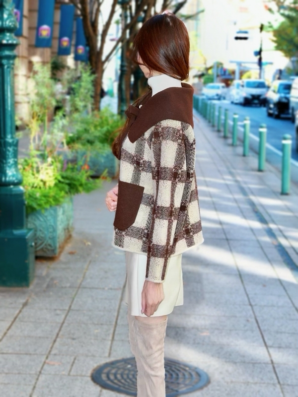 ビッグカラーリボンチェックブルゾンBROWN 商品イメージ3