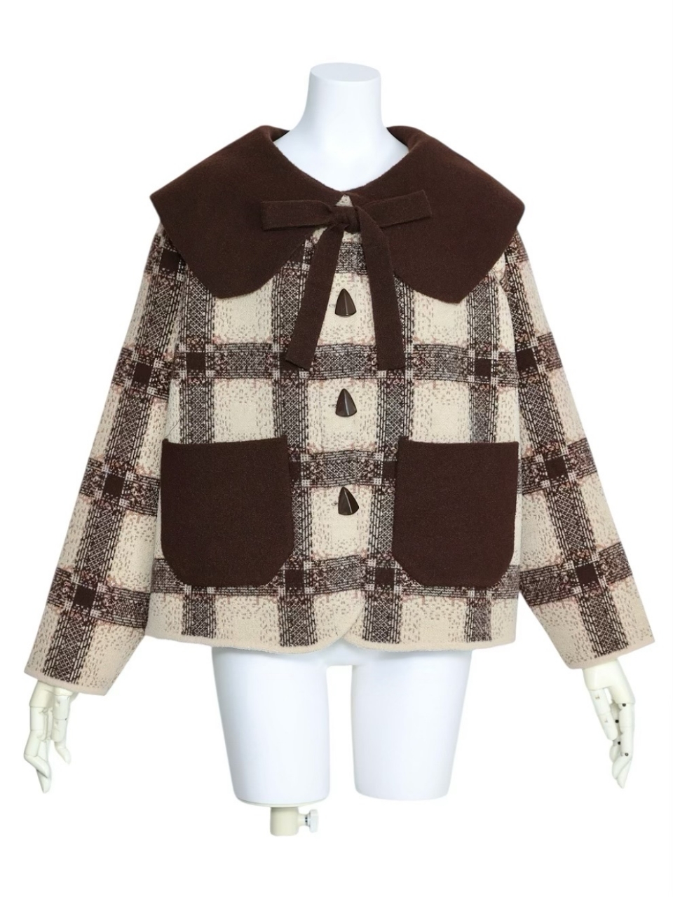 ビッグカラーリボンチェックブルゾンBROWN スタイリングイメージ1