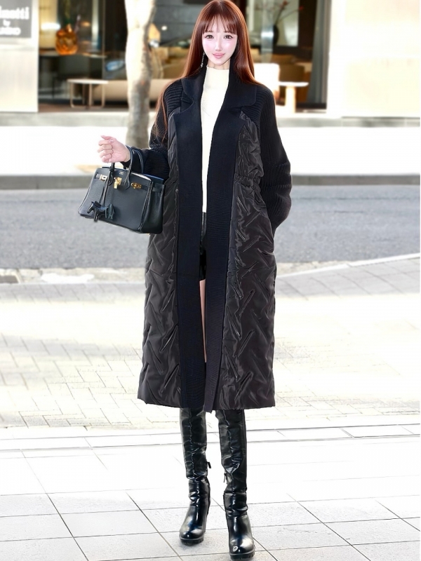 キルティングダウンニットコートBLACK