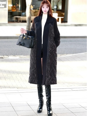 キルティングダウンニットコートBLACK