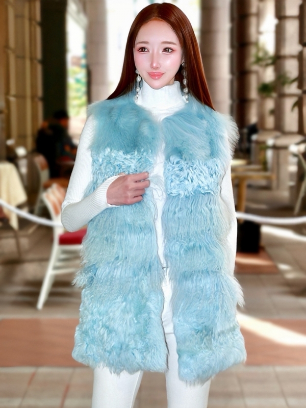 Real Fox Fur&Ram furジレBLUE | miimi online store