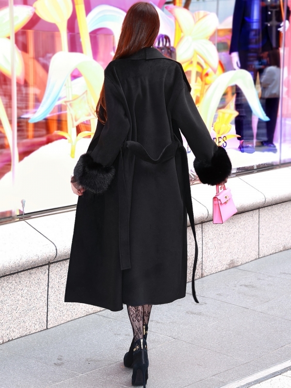 袖ファーカシミア混ウール100%ロングコートBLACK 商品イメージ6