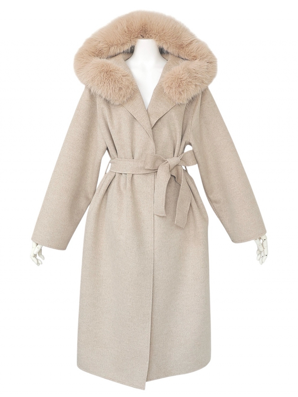 ☆再販予約31日23時迄☆襟ファーカシミア混ウール100%ロングコートSANDBEIGE スタイリングイメージ1