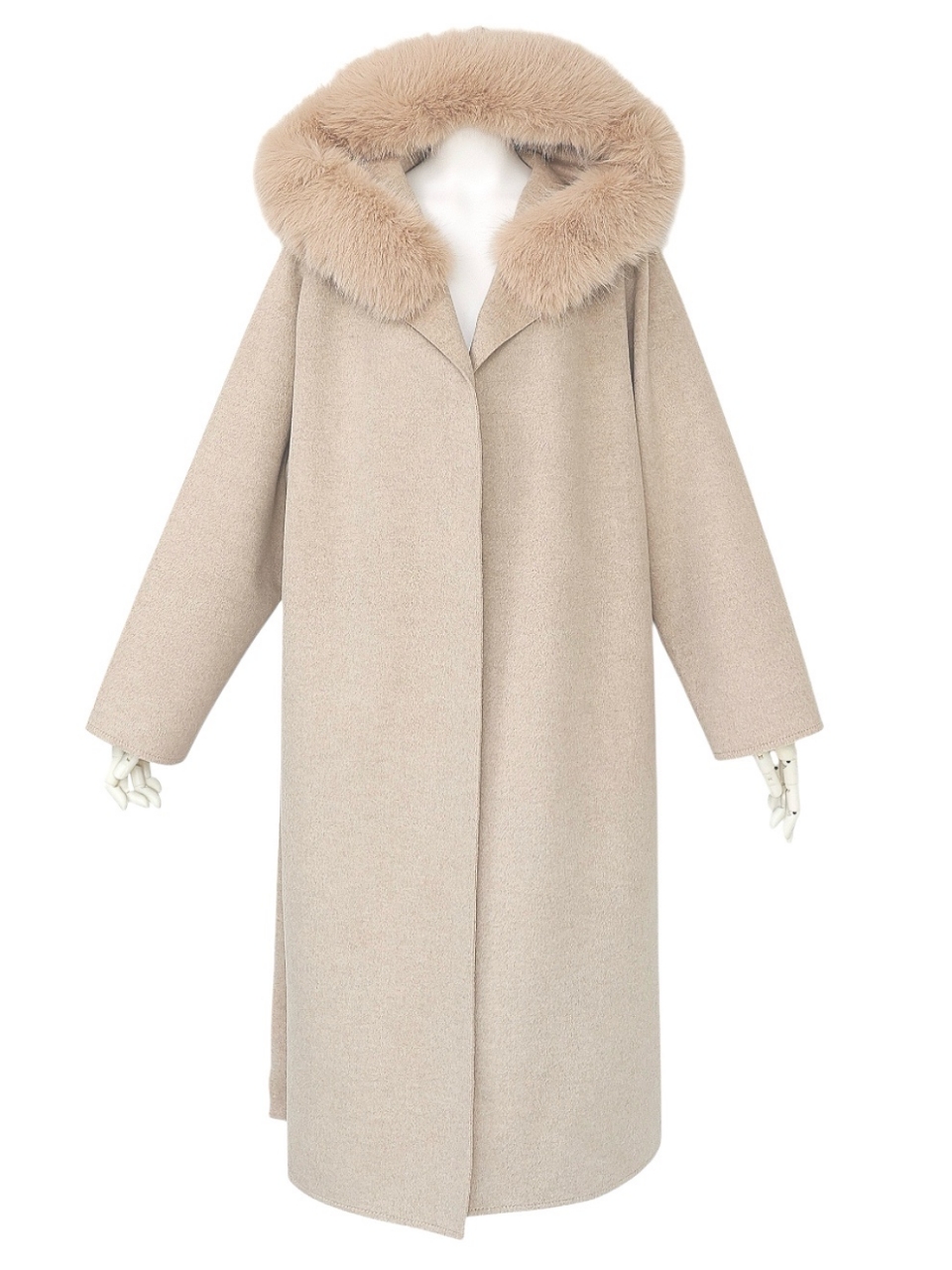 ☆再販予約31日23時迄☆襟ファーカシミア混ウール100%ロングコートSANDBEIGE スタイリングイメージ2