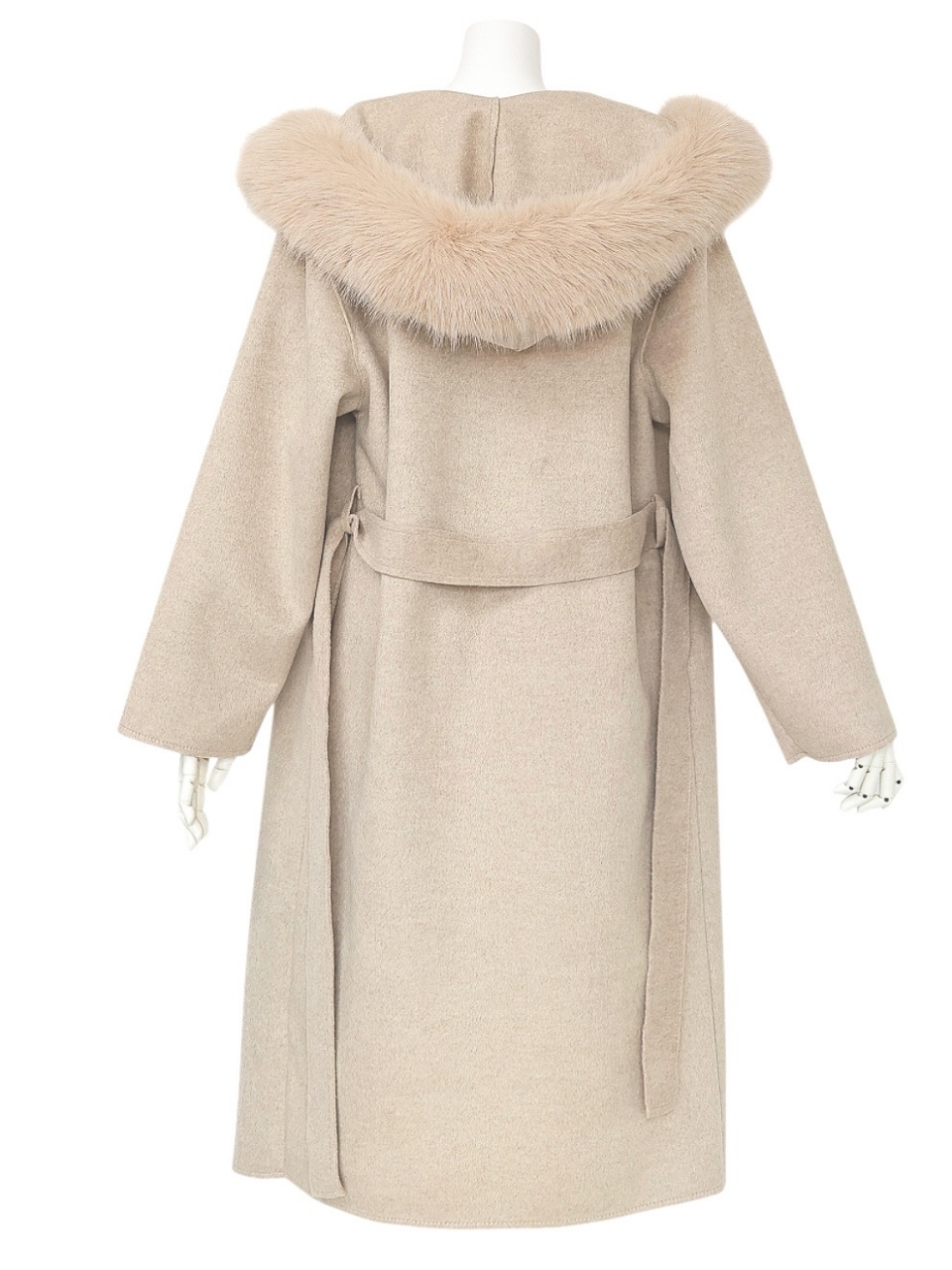 ☆再販予約31日23時迄☆襟ファーカシミア混ウール100%ロングコートSANDBEIGE スタイリングイメージ4