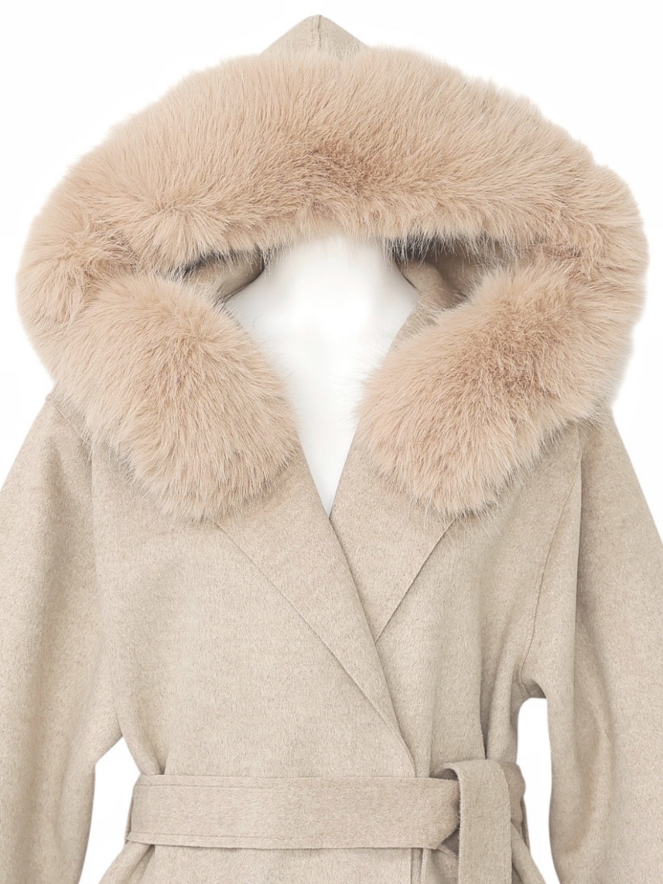 ☆再販予約31日23時迄☆襟ファーカシミア混ウール100%ロングコートSANDBEIGE スタイリングイメージ5