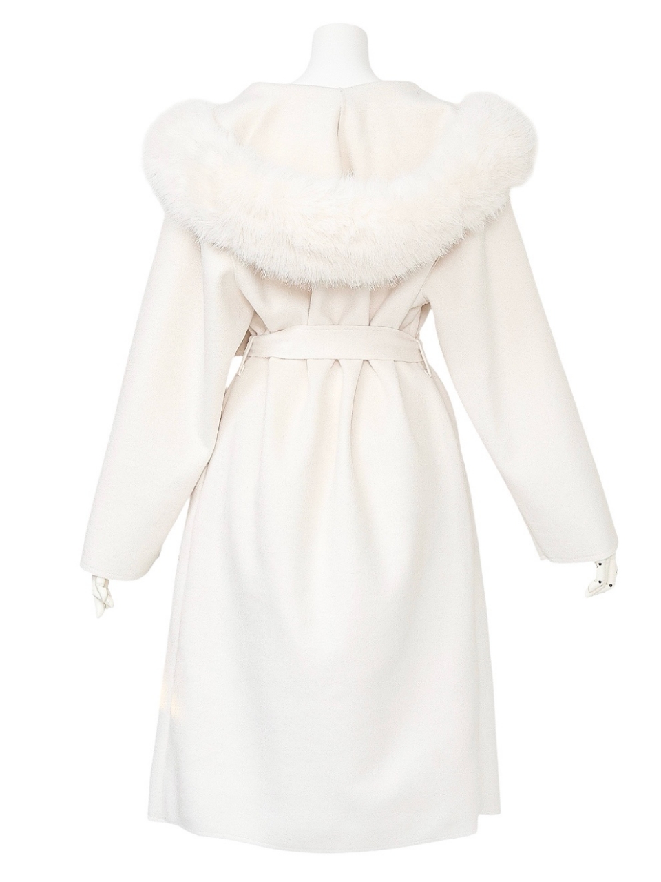 ☆再販予約31日23時迄☆襟ファーカシミア混ウール100%ロングコートWHITE スタイリングイメージ4