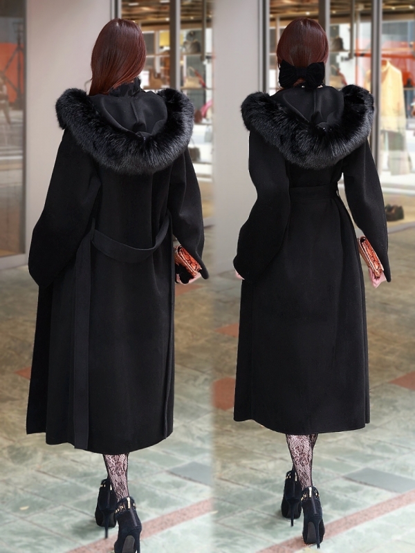 ☆再販予約31日23時迄☆襟ファーカシミア混ウール100%ロングコートBLACK 商品イメージ6