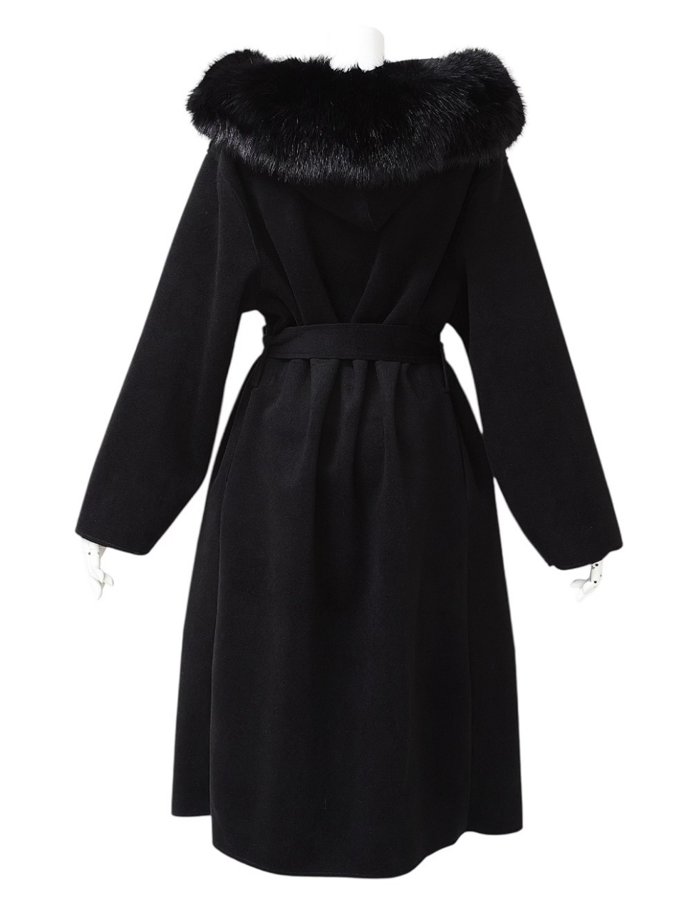 ☆再販予約31日23時迄☆襟ファーカシミア混ウール100%ロングコートBLACK スタイリングイメージ4