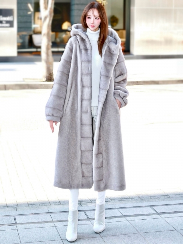 Grayフェイクミンクムートンコート